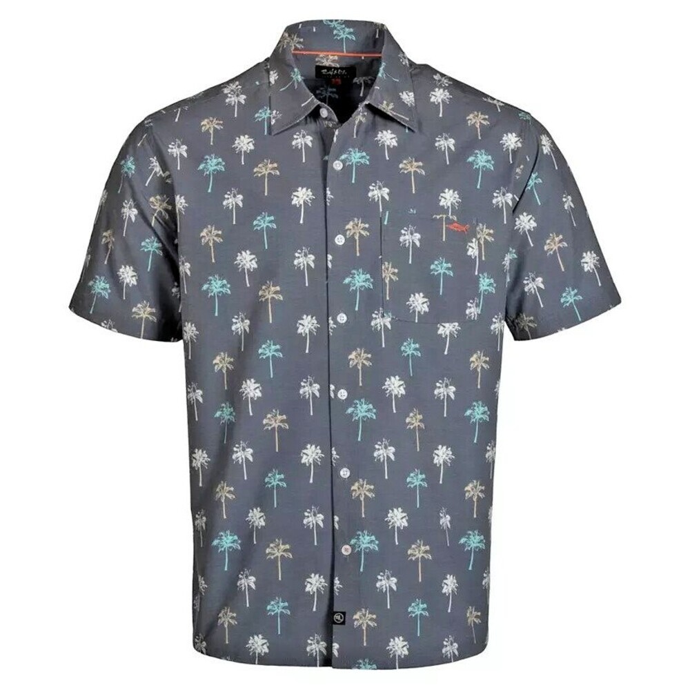 Salt Life Men's Palm Solo Print Short-Sleeve Performance Button-Up Shirt Small
